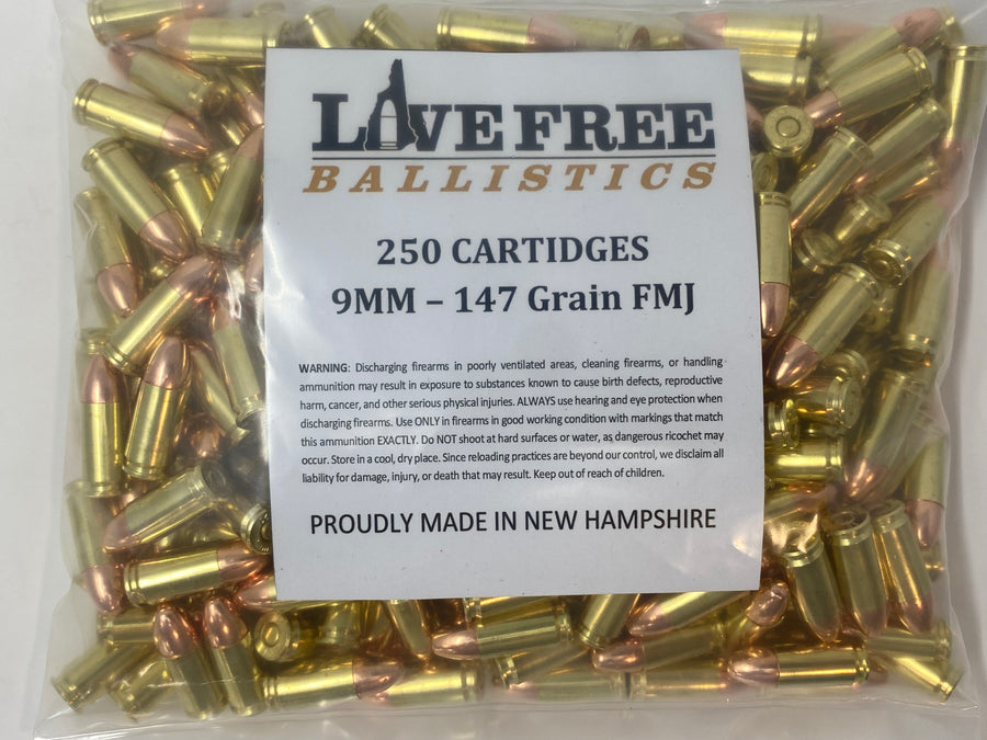 9mm, 147 Grain, Subsonic FMJ-RN- 250 Rounds
